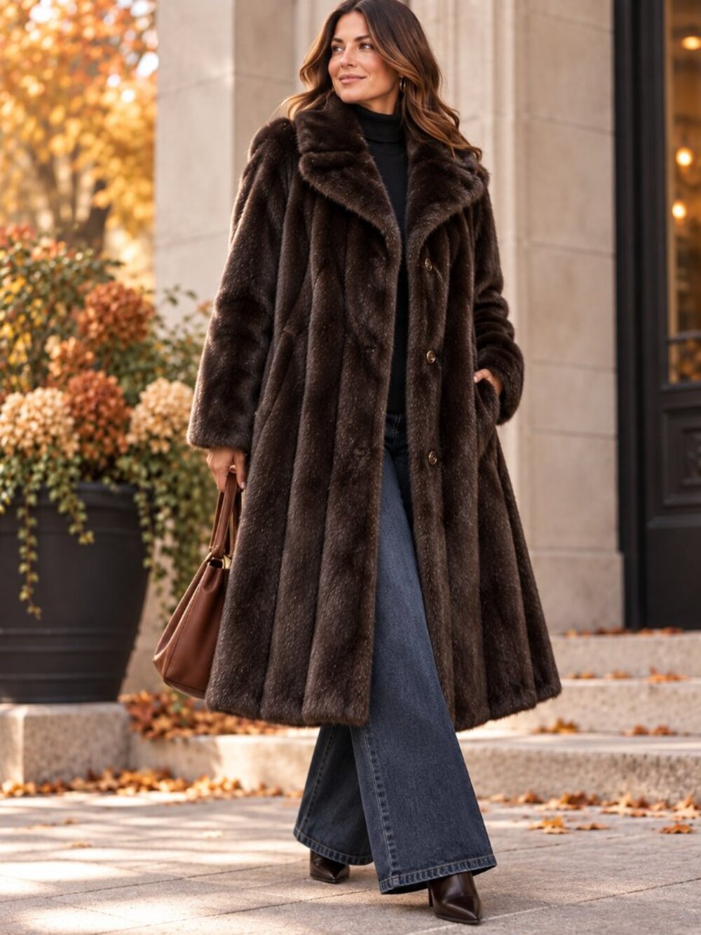 Vintage Stall Black Faux Mink Fur Long Coat 1X Old Hollywood Glam 60s 70s EUC